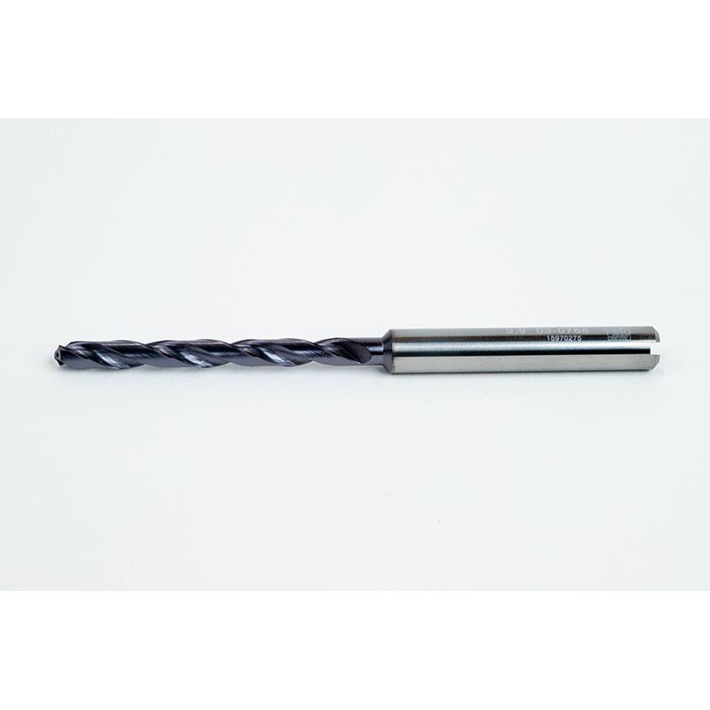 3.9mm Ø Carbide Drill, 6mm Shank x 140° Point Angle x 30° Helix, 8XD, 2 Flute, TiAlN Coated, GP, TSC