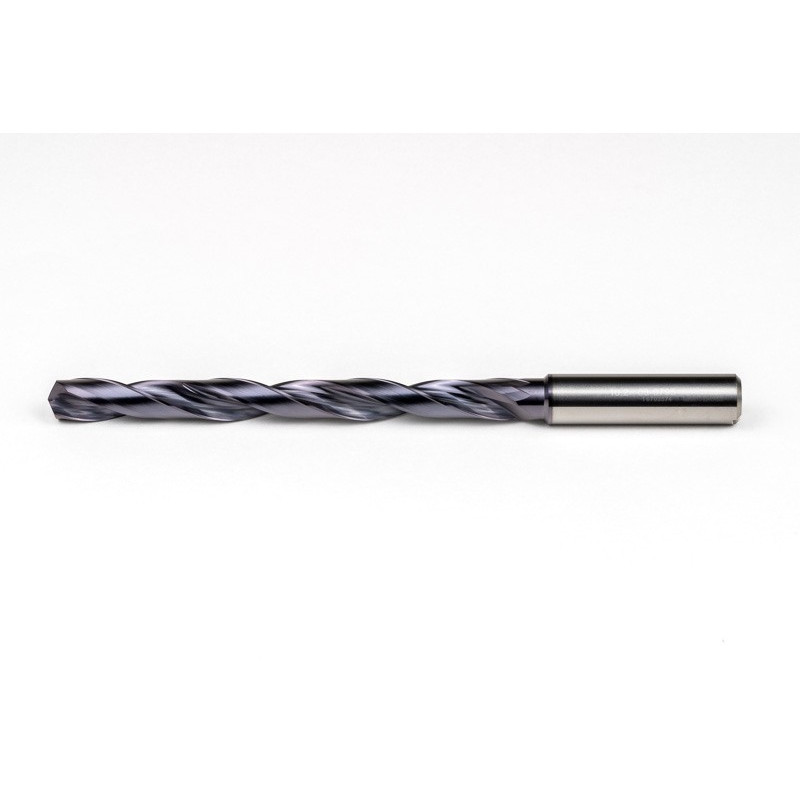 10.2mm Ø Carbide Drill, 12mm Shank x 140° Point Angle x 30° Helix, 8XD, 2 Flute, TiAlN Coated, GP, TSC