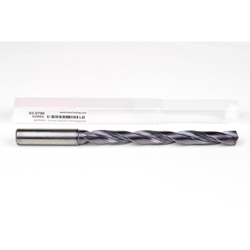 10.8mm Ø Carbide Drill, 12mm Shank x 140° Point Angle x 30° Helix, 8XD, 2 Flute, TiAlN Coated, GP, TSC