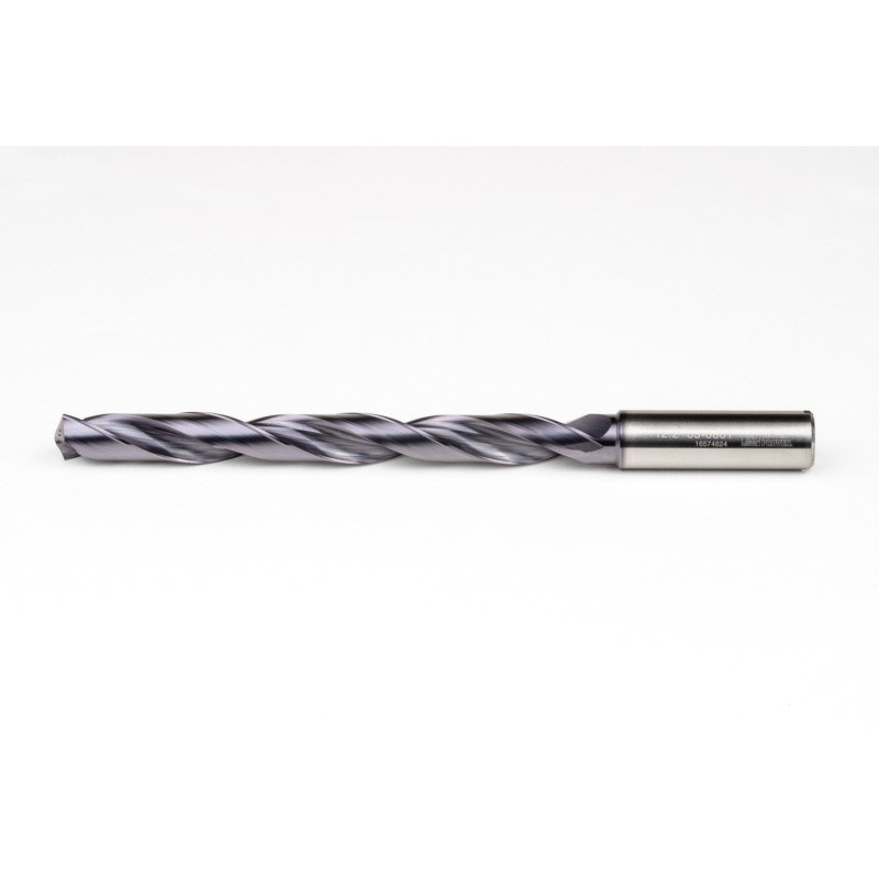 12.2mm Ø Carbide Drill, 14mm Shank x 140° Point Angle x 30° Helix, 8XD, 2 Flute, TiAlN Coated, GP, TSC
