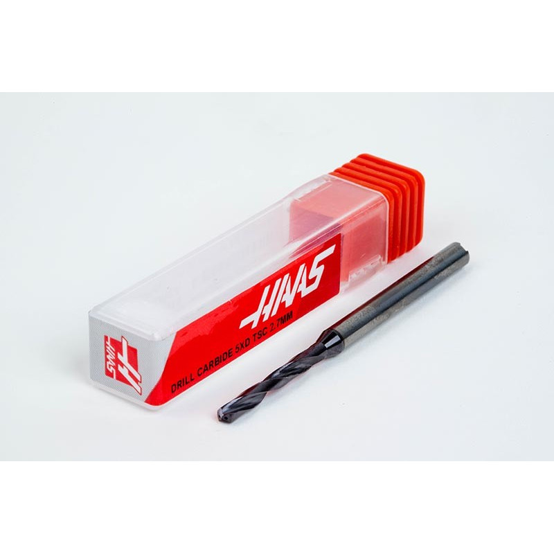 2.7mm Ø Carbide Drill, 4mm Shank x 140° Point Angle x 30° Helix, 5XD, 2 Flute, TiAlN Coated, GP, TSC