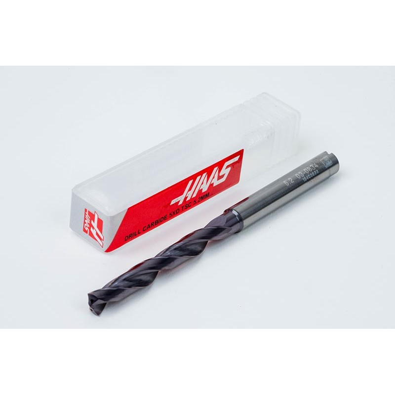 Твердосплавне свердло Ø 5,2 мм, хвостовик 6 мм x кут вершини 140° x спіраль 30°, 5XD, 2 канавки, покриття TiAlN, GP, TSC