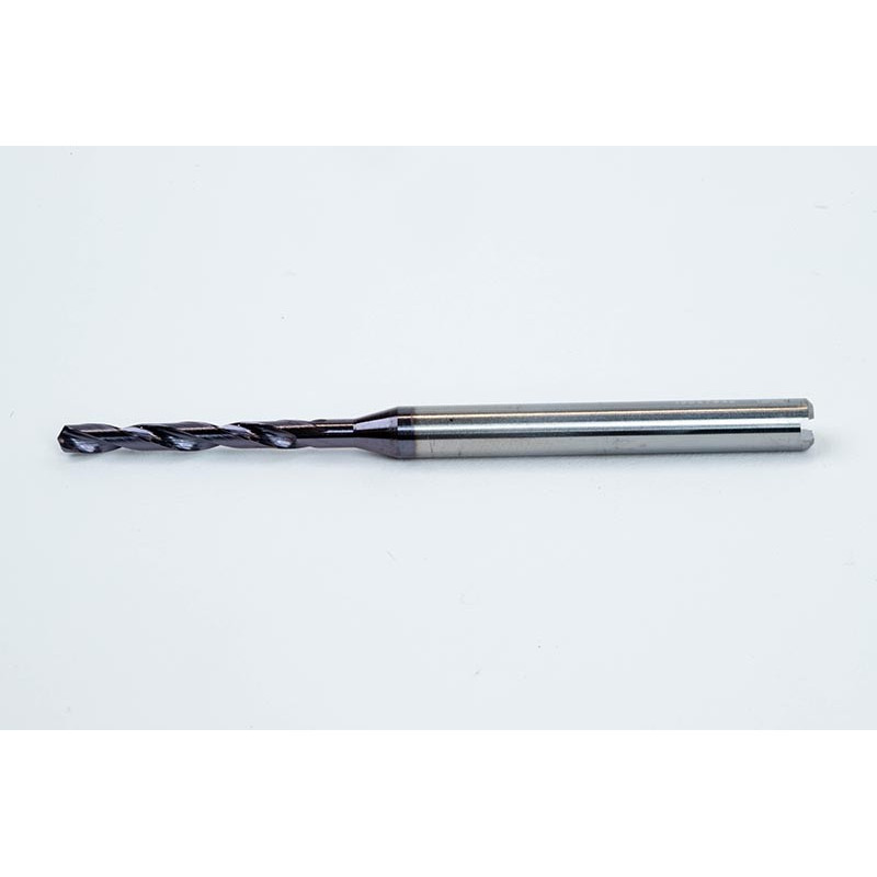 2.3mm Ø Carbide Drill, 4mm Shank x 140° Point Angle x 30° Helix, 5XD, 2 Flute, TiAlN Coated, Inox / SS, TSC