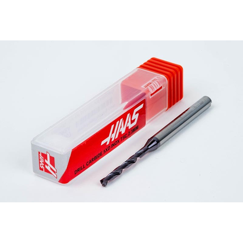 2.3mm Ø Carbide Drill, 4mm Shank x 140° Point Angle x 30° Helix, 5XD, 2 Flute, TiAlN Coated, Inox / SS, TSC