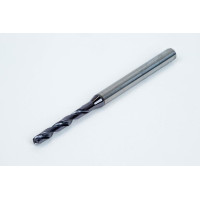 Твердосплавне свердло Ø 2,7 мм, хвостовик 4 мм x кут вершини 140° x спіраль 30°, 5XD, 2 канавки, покриття TiAlN, нержавіюча сталь / нержавіюча сталь, TSC