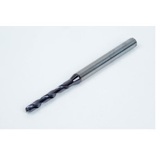 Твердосплавне свердло Ø 2,7 мм, хвостовик 4 мм x кут вершини 140° x спіраль 30°, 5XD, 2 канавки, покриття TiAlN, нержавіюча сталь / нержавіюча сталь, TSC