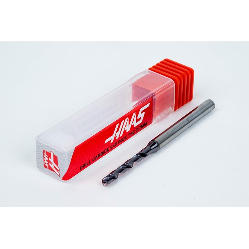 2.7mm Ø Carbide Drill, 4mm Shank x 140° Point Angle x 30° Helix, 5XD, 2 Flute, TiAlN Coated, Inox / SS, TSC