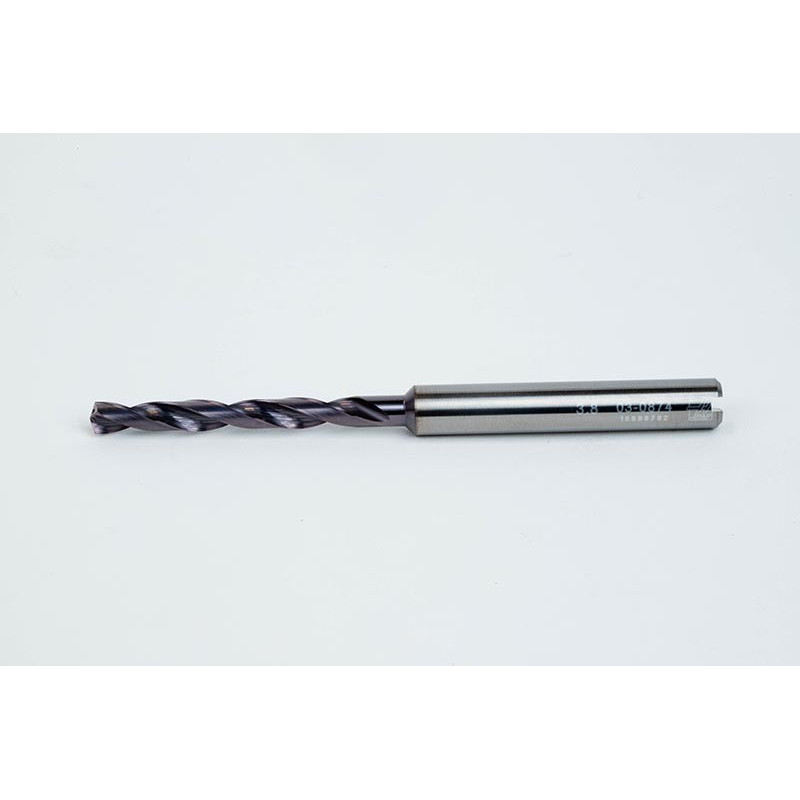 3.8mm Ø Carbide Drill, 6mm Shank x 140° Point Angle x 30° Helix, 5XD, 2 Flute, TiAlN Coated, Inox / SS, TSC