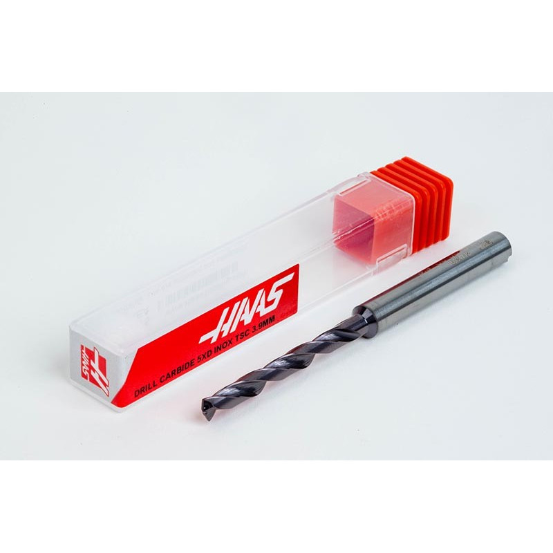 3.9mm Ø Carbide Drill, 6mm Shank x 140° Point Angle x 30° Helix, 5XD, 2 Flute, TiAlN Coated, Inox / SS, TSC