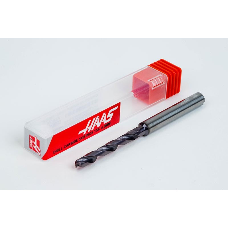 4.3mm Ø Carbide Drill, 6mm Shank x 140° Point Angle x 30° Helix, 5XD, 2 Flute, TiAlN Coated, Inox / SS, TSC