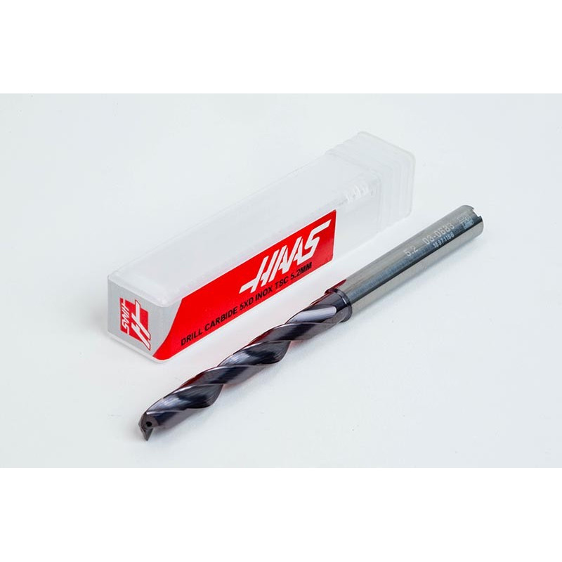 5.2mm Ø Carbide Drill, 6mm Shank x 140° Point Angle x 30° Helix, 5XD, 2 Flute, TiAlN Coated, Inox / SS, TSC