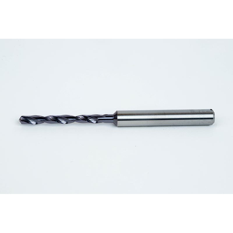 3.4mm Ø Carbide Drill, 6mm Shank x 140° Point Angle x 30° Helix, 8XD, 2 Flute, TiAlN Coated, Inox / SS, TSC