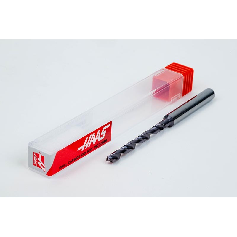 3.9mm Ø Carbide Drill, 6mm Shank x 140° Point Angle x 30° Helix, 8XD, 2 Flute, TiAlN Coated, Inox / SS, TSC