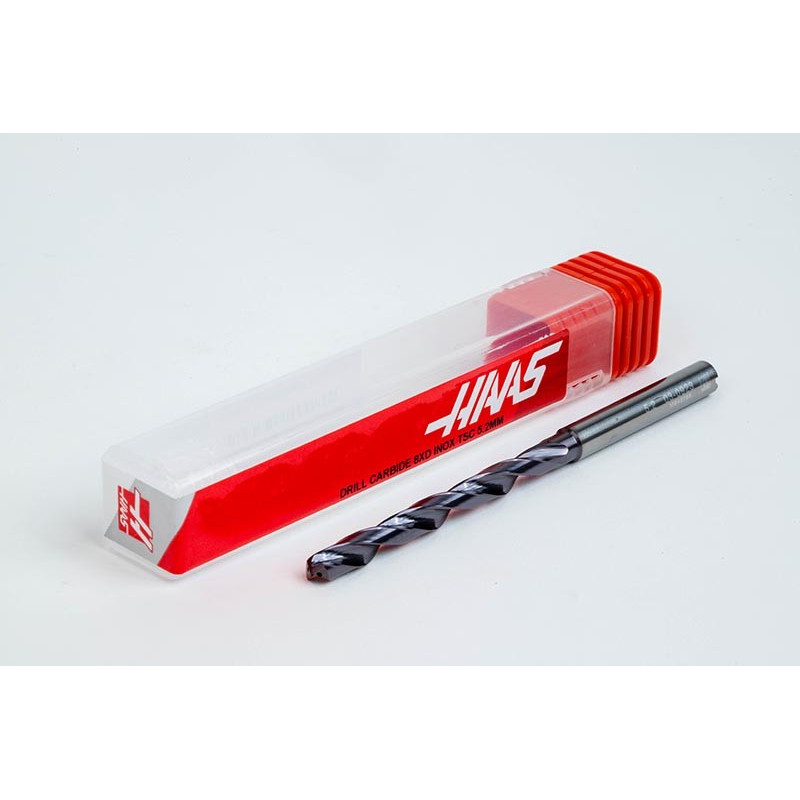5.2mm Ø Carbide Drill, 6mm Shank x 140° Point Angle x 30° Helix, 8XD, 2 Flute, TiAlN Coated, Inox / SS, TSC