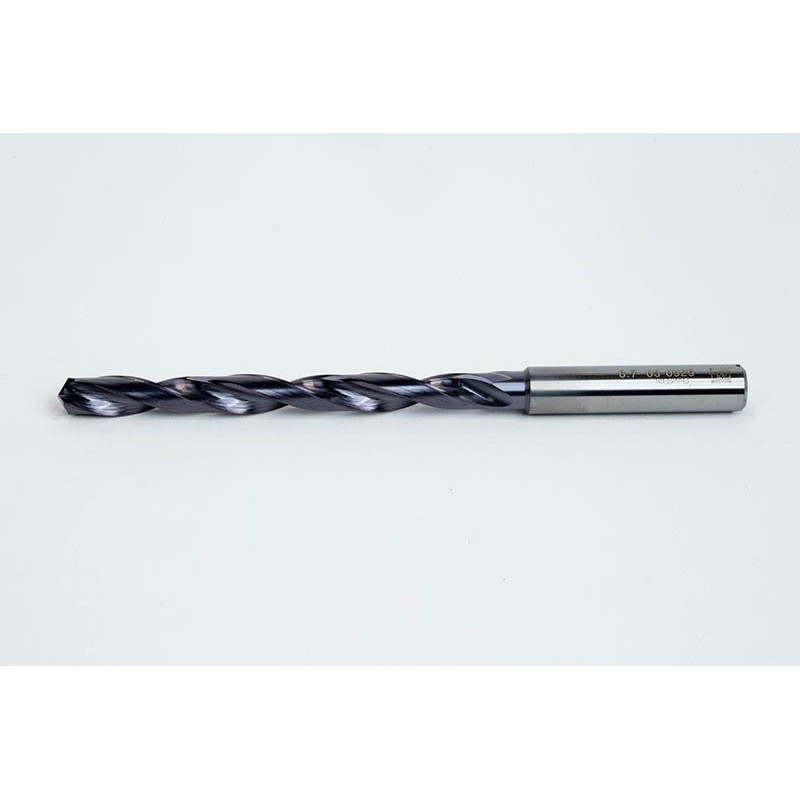 Твердосплавне свердло Ø 6,7 мм, хвостовик 8 мм x кут вістря 140° x спіраль 30°, 8XD, 2 канавки, покриття TiAlN, нержавіюча сталь / нержавіюча сталь, TSC