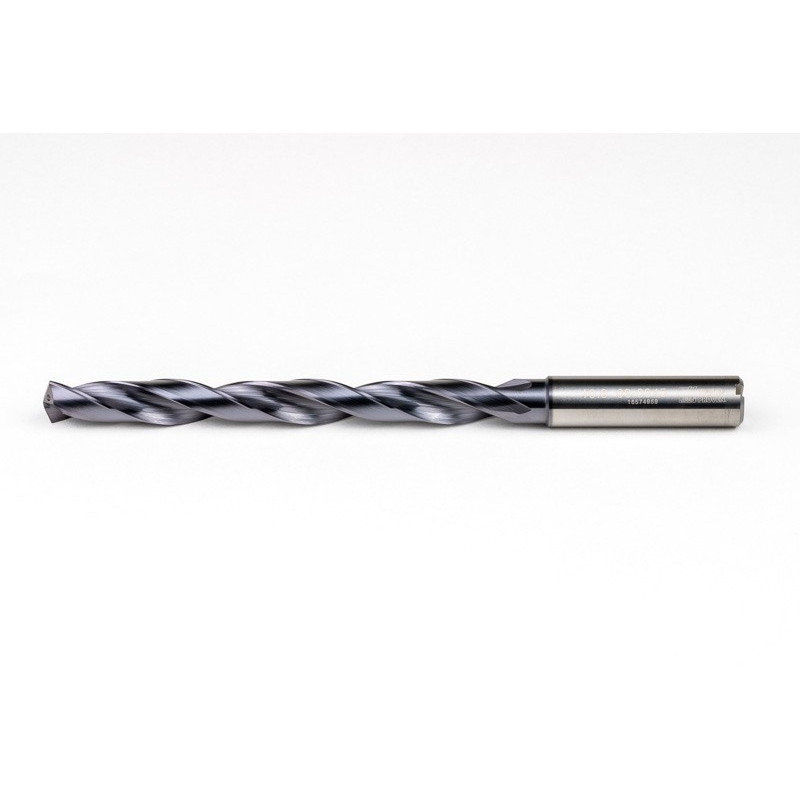10.8mm Ø Carbide Drill, 12mm Shank x 140° Point Angle x 30° Helix, 8XD, 2 Flute, TiAlN Coated, Inox / SS, TSC