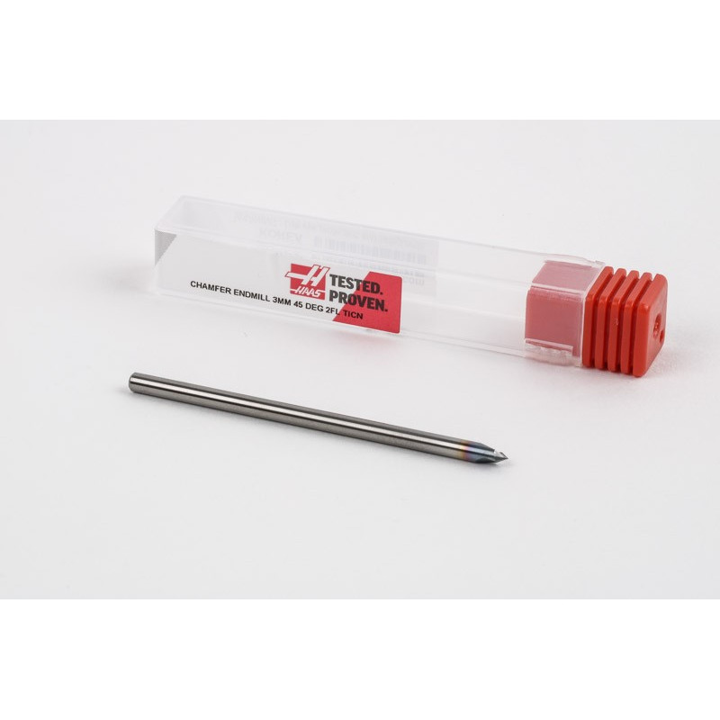 3mm Dia. 45° Carbide Chamfer Mill, 2 Flute, TiCN Coated, 1.5mm LOC x 60mm Overall Length, HSAM1