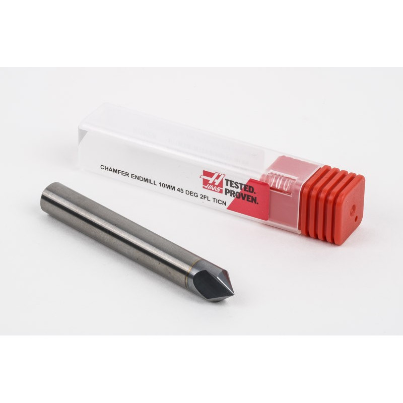 10mm Dia. 45° Carbide Chamfer Mill, 2 Flute, TiCN Coated, 5mm LOC x 75mm Overall Length, HSAM1