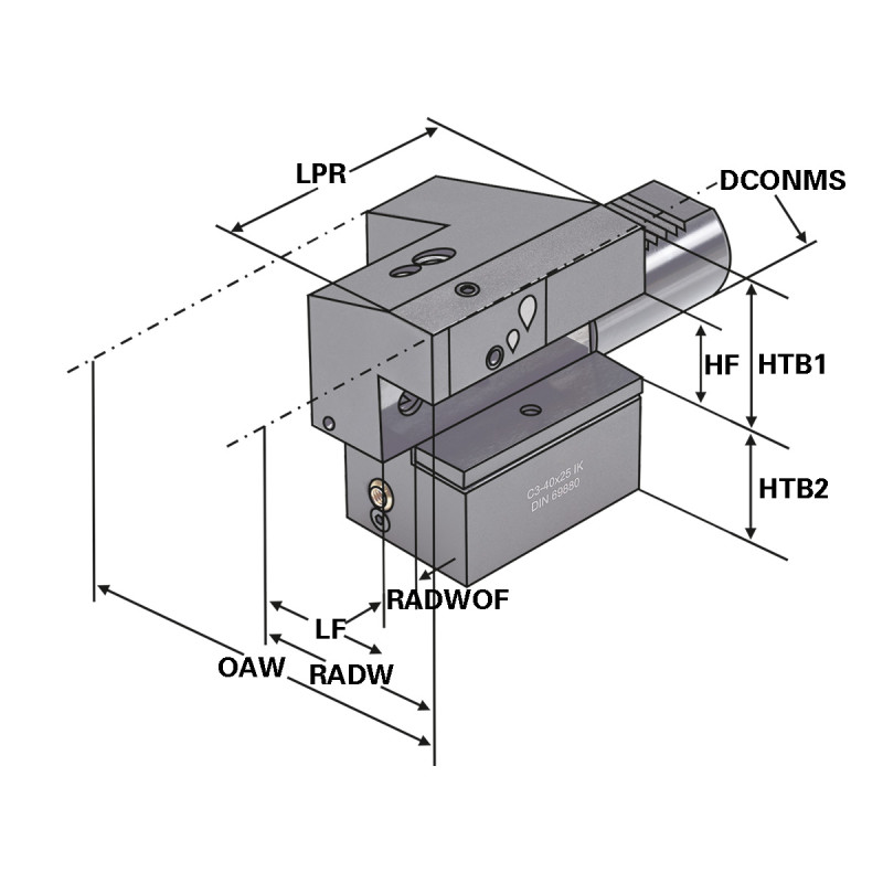 Axial tool holder - form C3 overhead right C3 - 40 x 25