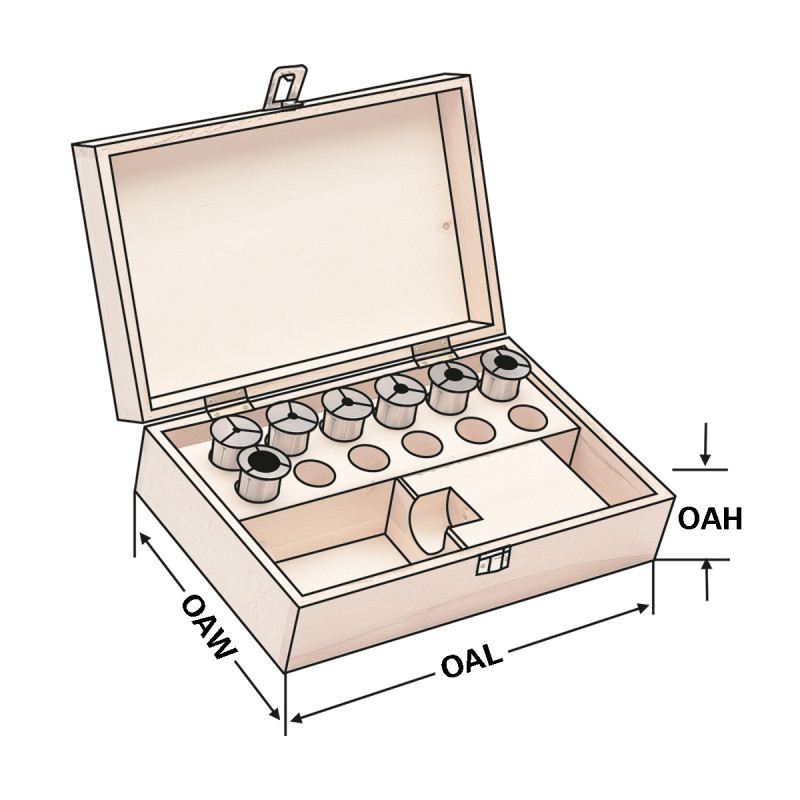 Reduction sleeves for hydraulic expansion chucks 7 pcs set in wooden case 701.R32-S