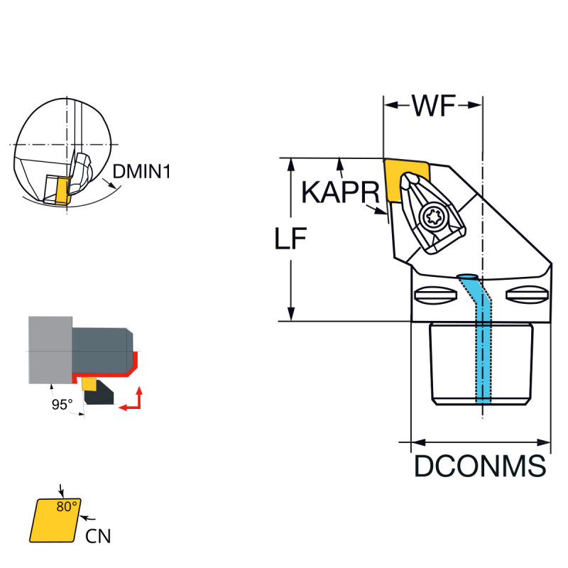 External turning tool 95° CN..19 PSC63-DCLNR-45065-19