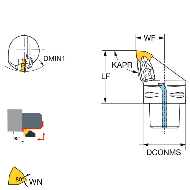 External turning tool 95° WNMG06.. PSC63-DWLNR-45065-06