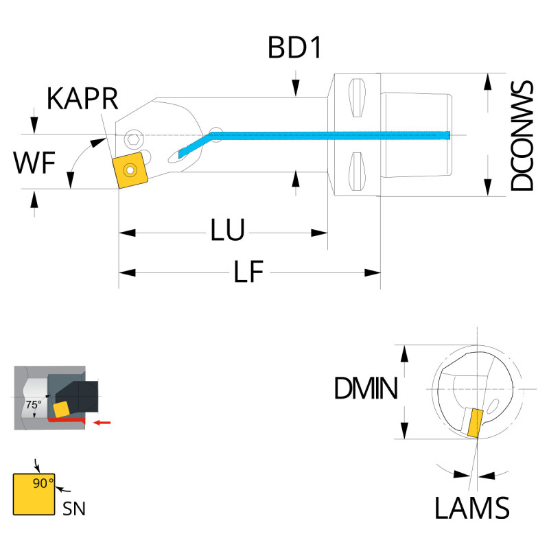 Internal turning tool 75° SNM..12 PSC63-PSKNR-22110-12