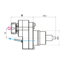 Biglia BMT55 Offset Straight Driven Tool ER25 External Coolant, 1 to 2 Ratio (Gerardi)