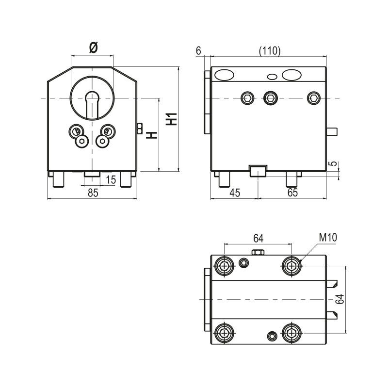 Комбінований тримач BMT55 для змінних свердел та розточувальних оправок, зовнішня/внутрішня подача охолоджувальної рідини (80 бар), затискна здатність 40 мм, висота центру 70 мм (Gerardi)