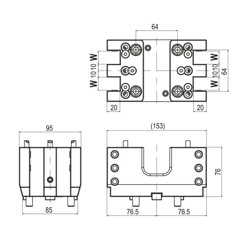 Двосторонній токарний тримач BMT55 OD з подвійним виходом для інструментів з квадратним хвостовиком, затискна здатність 20 мм (Gerardi)