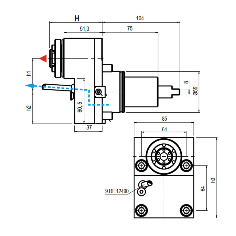 BMT55 Straight Offset Driven Tool ER16 Internal Coolant, 1 to 2 Ratio (Gerardi)