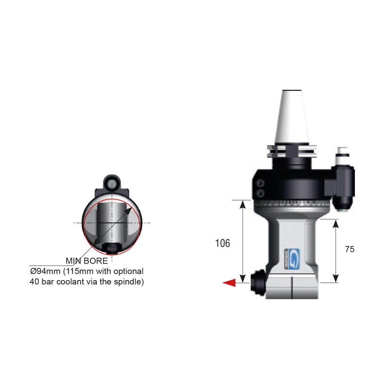 90° Evolution Line Angle Head, ATC (Automatic Tool Change), ER16 Output - GER-F90-10 Series (Gerardi)