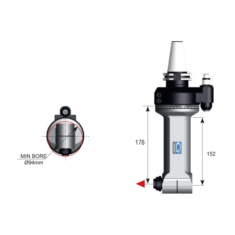SK30 90 Degree Evolution Line Angle Head, ATC (Automatic Tool Change), ER16 Output - GER-F90-10L Series (Gerardi)