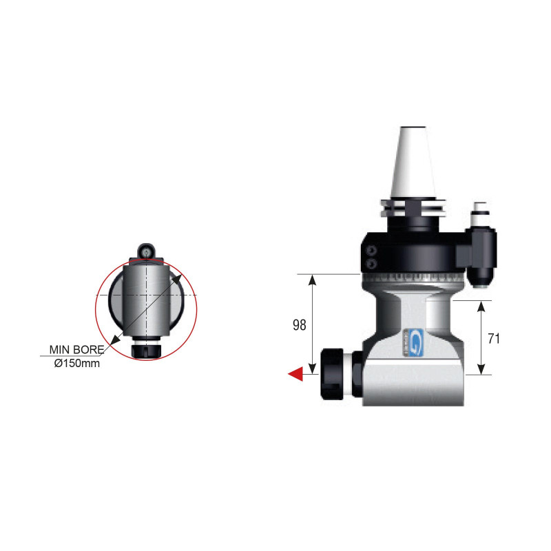 BT40 90 Degree Evolution Line Angle Head, ATC (Automatic Tool Change), ER32 Output - GER-F90-20S Series (Gerardi)