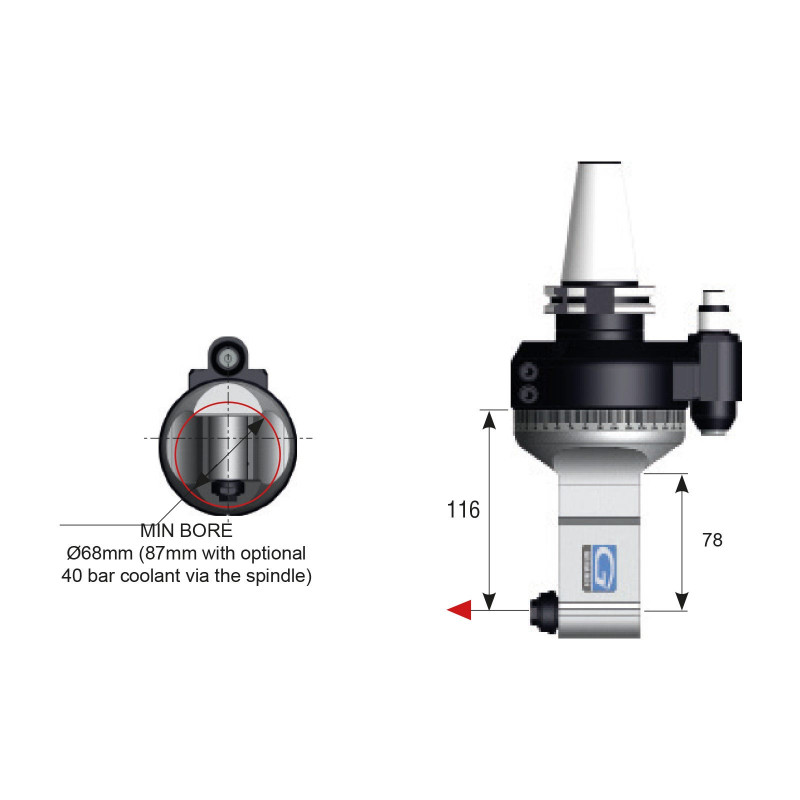 HSK100 90 Degree Evolution Line Angle Head, ATC (Automatic Tool Change), ER11 Output - GER-F90-7 Series (Gerardi)