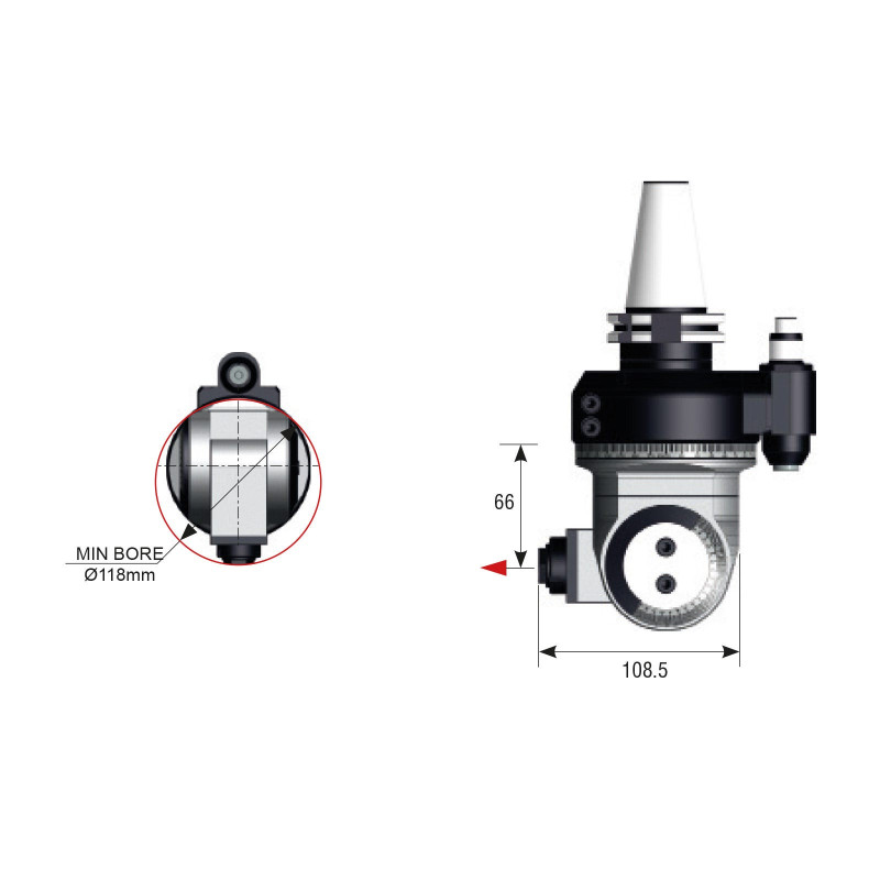 HSK100 0-90 Degree Adjustable Evolution Line Angle Head, ATC (Automatic Tool Change), ER16 Output - GER-FMU-10 Series (Gerardi)
