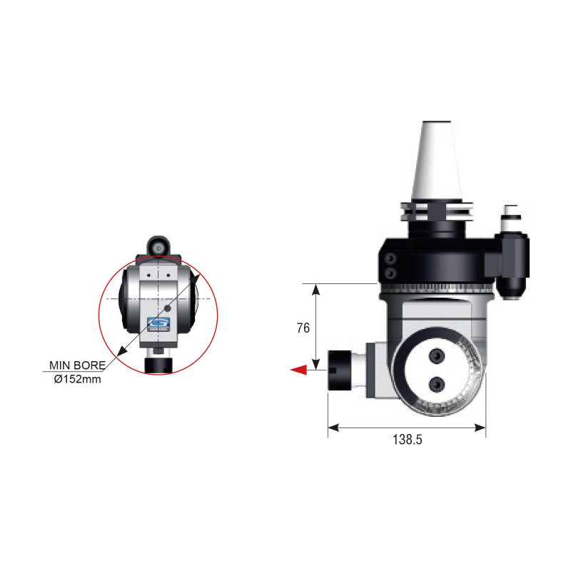 BT40 0-90 Degree Adjustable Evolution Line Angle Head, ATC (Automatic Tool Change), ER25 Output - GER-FMU-16 Series (Gerardi)