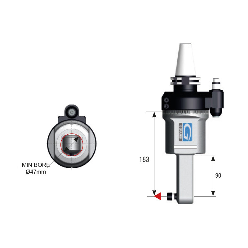 SK40 90 Degree Evolution Line Angle Head, ATC (Automatic Tool Change), ER11 Output - GER-FS90-6L Series (Gerardi)