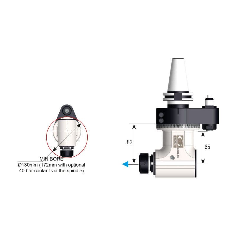 HSK100 90 Degree Classic Line Angle Head, ATC (Automatic Tool Change), ER25 Output - GER-G90-16 Series (Gerardi)