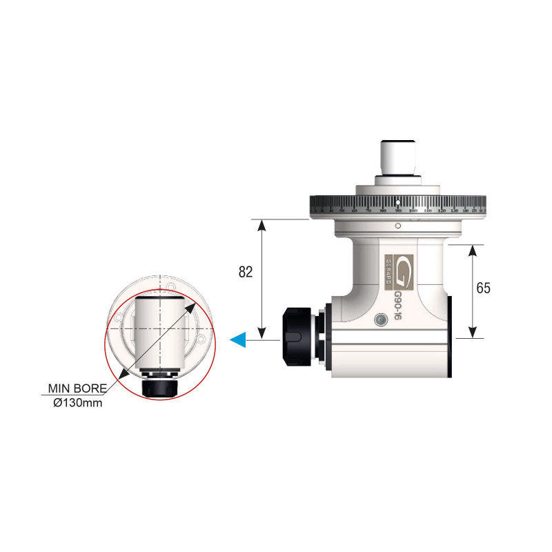 HSK63 90 Degree Classic Line Angle Head, MTC (Manual Tool Change), ER25 Output - GER-G90-16-MTC Series (Gerardi)
