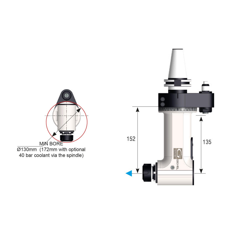 90° Classic Line Angle Head, ATC (Automatic Tool Change), ER25 Output - GER-G90-16L Series (Gerardi)