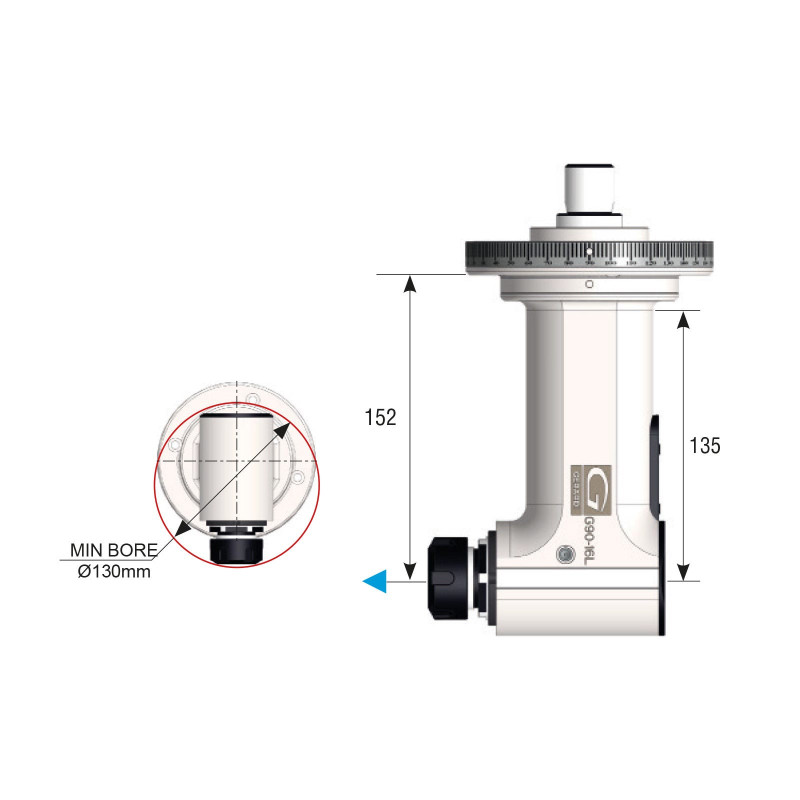 SK50 90 Degree Classic Line Angle Head, MTC (Manual Tool Change), ER25 Output - GER-G90-16L-MTC Series (Gerardi)