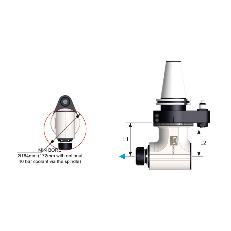 BT50 90 Degree Classic Line Angle Head, ATC (Automatic Tool Change), ER32 Output - GER-G90-20L Series (Gerardi)