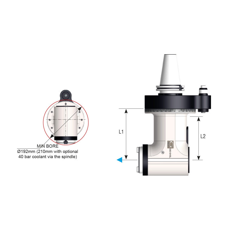 BT50 90 Degree Classic Line Angle Head, ATC (Automatic Tool Change), ISO40 - GER-G90-S40L Series (Gerardi)