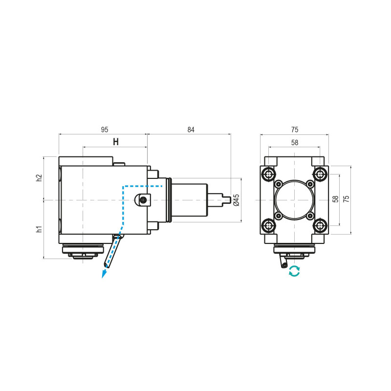 BMT45 Right Angle Driven Tool ER16 External Coolant, 1 to 4 Ratio, H65 (Gerardi)