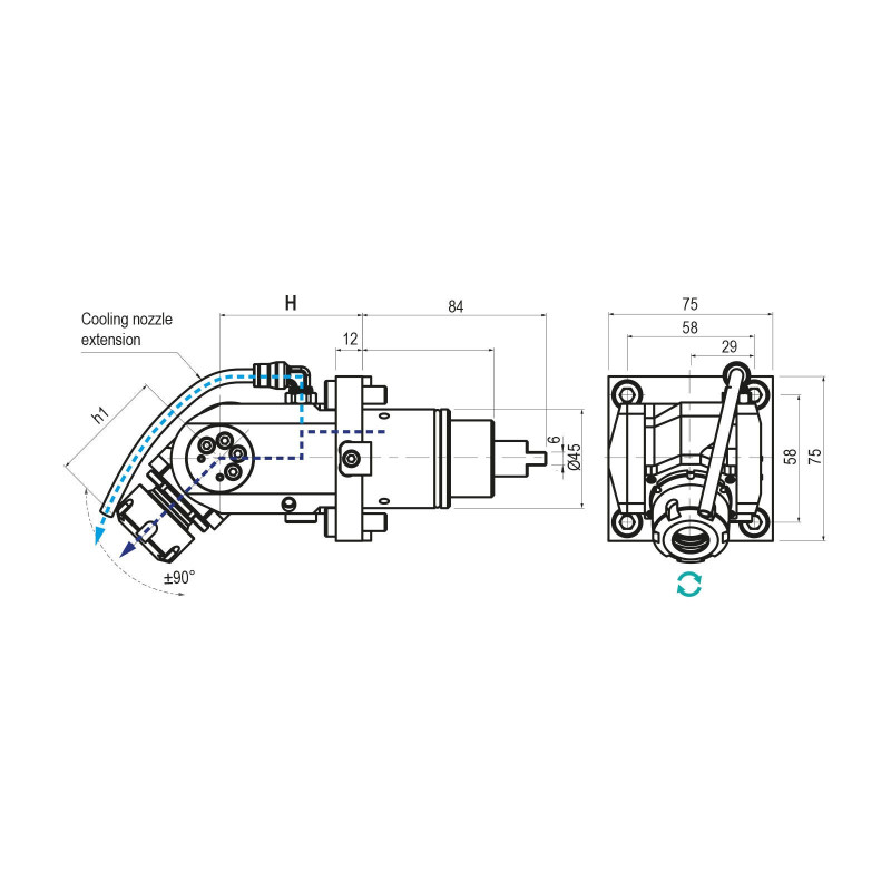 BMT45 Adjustable Driven Tool ER20 External Coolant, 1 to 1 Ratio, H65 (Gerardi)