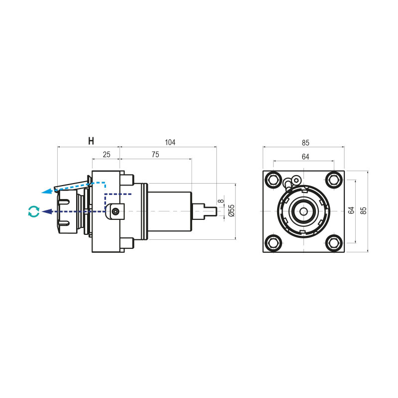 BMT45 Adjustable Driven Tool ER20 Internal (80 bar) Coolant, 1 to 1 Ratio, H65 (Gerardi)