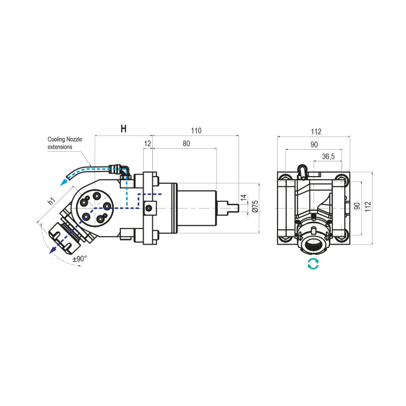 BMT75 Adjustable Driven Tool ER25 External Coolant, 1 to 1 Ratio, H75 (Gerardi)