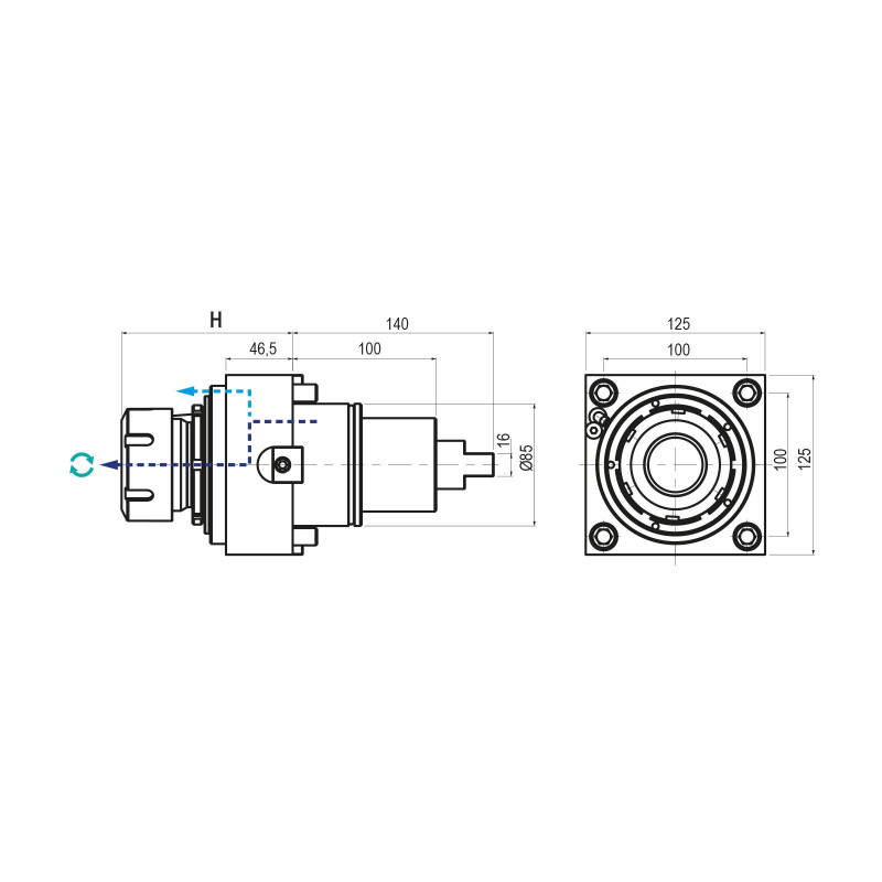 BMT85 Straight Driven Tool ER50, Internal (80 bar) Coolant, 1 to 1 Ratio (Gerardi)