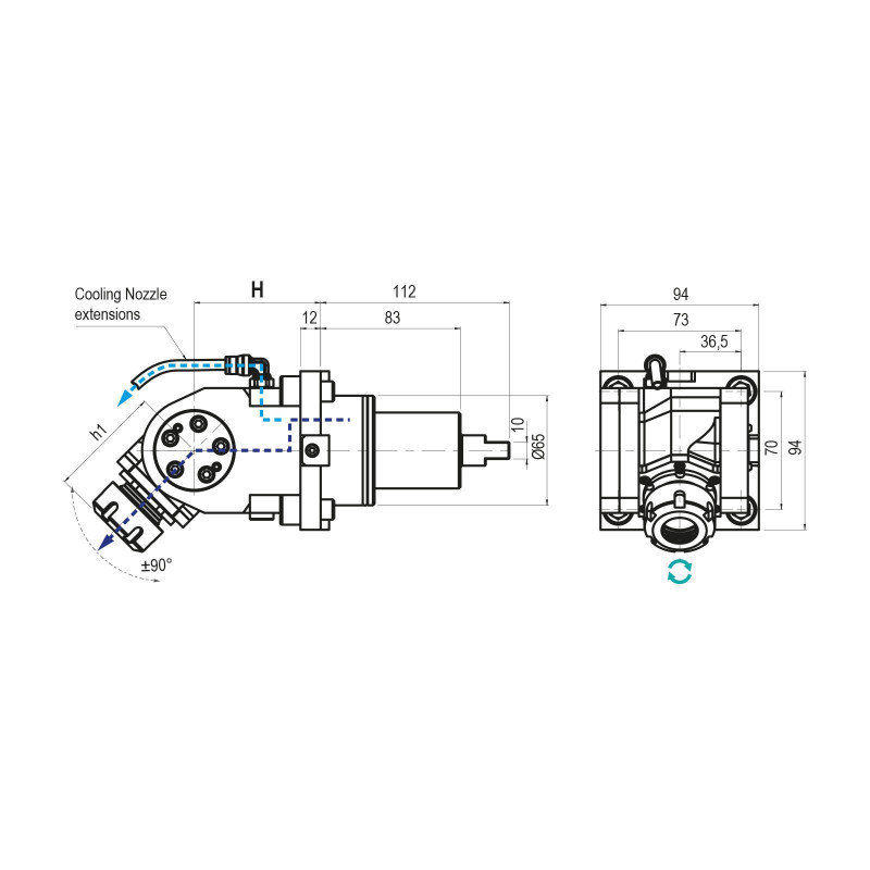 BMT65 Adjustable Driven Tool ER25 Internal (80 bar) Coolant, 1 to 1 Ratio, H65 (Gerardi)